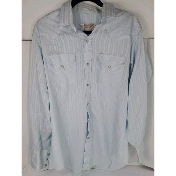 Ranchwear Long Tail Shirt Pearl Snap Button Long Sleeve 16 1/2 34 Western Cowboy - Picture 1 of 8